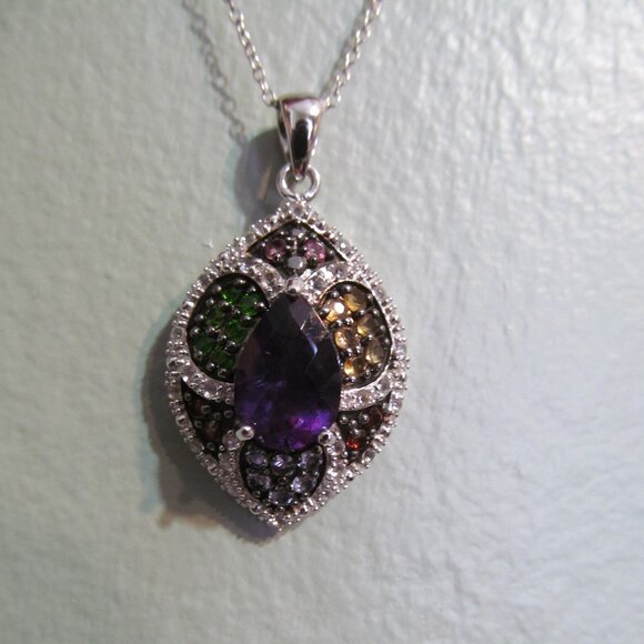 3.60 ctw Amethyst, Vermelho garnet, Bixbite ++ pendant & chain Silver New in Pkg - Picture 9 of 16